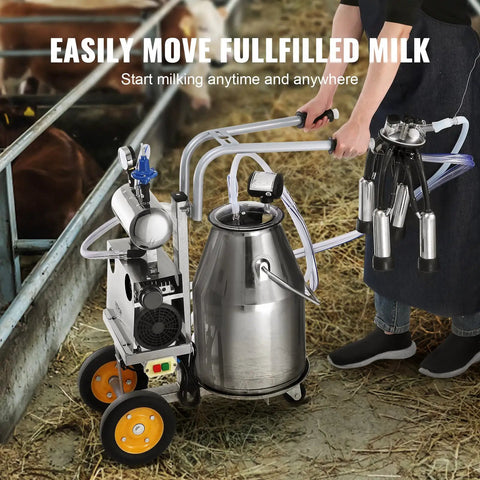 Hands Free Goat Milking Machine With 12 L Stainless Steel Bucket, 550W Electric Pulsation Vacuum Milker in use on farm
