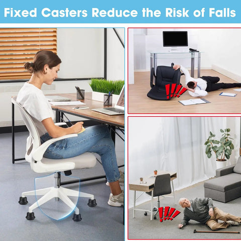 Image showing Heavy Duty Office Chair Glides Convert Swivel Casters To Stationary Feet For Gaming Or Desk Chairs in use, preventing falls.