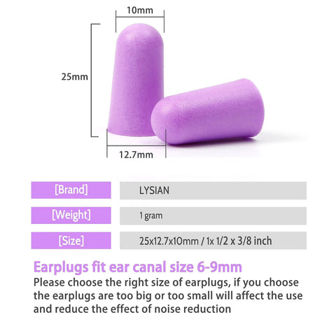 Purple Ultra Soft Foam Earplugs For Sleeping And Travel, 38dB Noise Reduction, Size 25x12.7x10mm, Skin Friendly Comfort