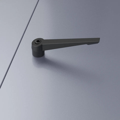 Two Pack M6 X 32Mm Black Adjustable Clamping Lever Handles Featuring Quick Release Lock Feature And Rotating Screw Bolt Stud Knobs For Precision Lathe Machinery And Workshop Jobs - Close-up view of black lever handle on metal surface.