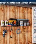 Installed 2 Pack Heavy Duty Wall Shelves For Garage And Home Mounts Steel Floating Shelves storing tools and supplies