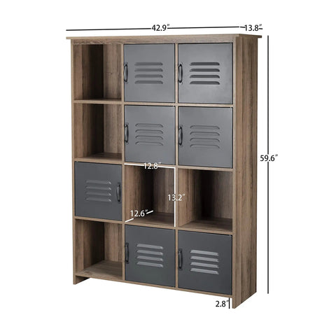Built Like A Tank 12 Cube Industrial Bookcase With Six Metal Doors Premium Heavy Duty Storage Organizer Cabinet Stand For Living Room Home Office 59 Inches Tall dimensions and compartments view