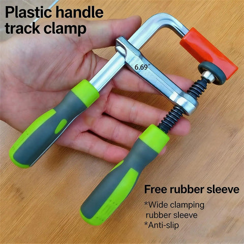 Rock Solid Kickass Hold Down Clamps For Woodworking Track Saws And T Track Jigs Precision Dovetail Shop Fixture Heavy Duty Tabletop Tool with 6.69 inch plastic handle.