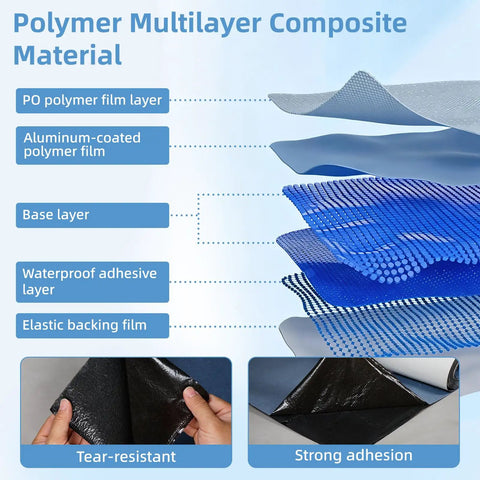 Polymer multilayer composite material layers with adhesive, showing strong adhesion and tear resistance for roofing applications.