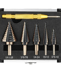 Built Different High Speed Steel Unibit Step Drill Bit Set Boasts Advanced Titanium Coating and automatic center punch in aluminum case.