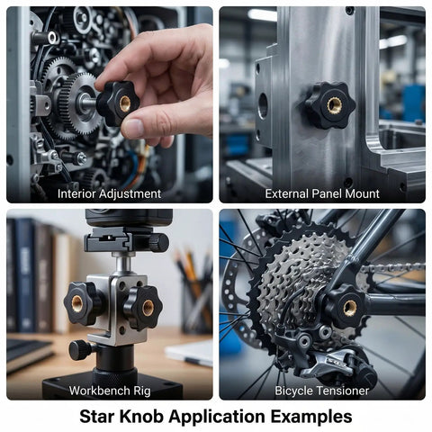 Twenty Count One Quarter Twenty Thread Star Knobs Durable Nylon Thumb Screws in various applications including adjustment and mounting.
