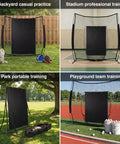 Daily Batting Cage Backstop 4x6 Heavy Duty Reinforced Net Saver showcased in four training settings with gear and net.