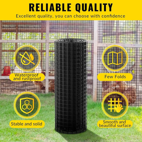 Black PVC Coated Hardware Cloth Wire Mesh 24 Inch By 25 Foot One Half Inch Opening 19 Gauge Roll Front View