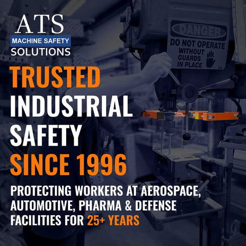Milling Machine Guard For Manual Mills OSHA Compliant Head Mount Shield in an industrial setting with safety signs.