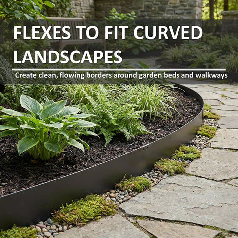 Metal Landscape Edging 20Ft Flexible No Dig Border 8 Inch Tall Galvanized Steel With Built-In Spikes and Connector Pins for Lawn Garden Walkways
