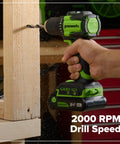 Rugged 24 Volt Cordless Tool Combo Featuring Drill And Impact Driver Plus Circular Saw And Multi Tool includes drill at 2000 RPM.