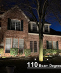 Low Voltage Landscape Well Lights 4 Pack 4W LED Pathway Lighting illuminating house front with warm white 200 lumens at night
