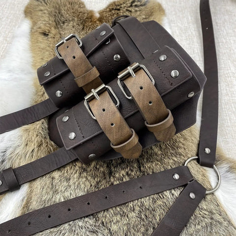 Medieval Faux Leather Double Back Sword Frog For Mercenary Cosplay Dope Adjustable Back Sword Holster With Classic Buckles Larp Ready Middle Ages Gear Brown A