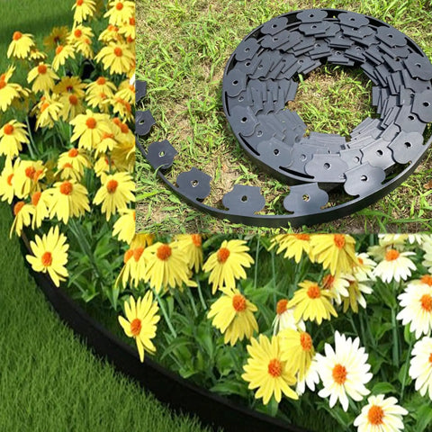 Black Garden Edging Set 16.4 Feet Long With 15 Edging Pieces And 15 Landscape Fixing Spikes Two Inches Tall For Flower Beds