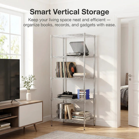 Built Like A Tank Heavy Duty Five Tier Wire Shelving Rack With Thick Steel Frame And Adjustable Chrome Pantry Shelves For Kitchen Laundry Home Storage Organization