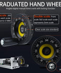 Close-up of graduated hand wheel with detailed scale on the Manual Linear Stage Actuator MBX80 for precision positioning.