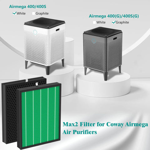 Replacement Air Filters Kit For Airmega Max 2 400 And 400S Purifier 2 In 1 Main Filter And Activated Carbon 4 Pcs 2 Sets