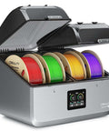 X4 Filament Dryer Box For 3D Printers With Dual Independent Heating Chambers 200W PTC, storing four colorful spools inside.