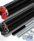 Heavy Duty Pair of 2 Inch Garage Door Torsion Springs for Standard 7 to 8 Foot Doors with 0.218 Inch Wire, accessories shown