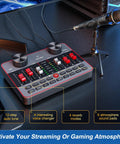Podcast Setup Bundle For Two Mics TikTok Live Streaming Content Creator Kit showing audio interface mixer and microphone