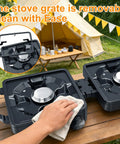 Cleaning a Two Burner Camping Stove With 24000 BTU Total Heat, Foldable Propane Stove Includes Carry Bag, Windscreen And Griddle