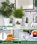 Solar Powered Automatic Plant Watering System 10W Kit connected to plants and water container, showing irrigation system setup.