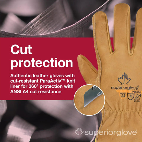 Endura Cut Resistant Leather Work Gloves For Men And Women With Water Resistance ParaActiv Knit Liner For 360 Degree ANSI A4 Cut Protection Heat And Arc Flash Resistance And Liquid Guard Pack Of 1 Pair