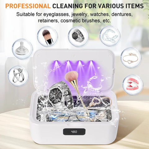Ultrasonic Jewelry Cleaner Pro 28oz 800ml 49KHz Deep Clean for Jewelry Dentures Retainers Glasses Rings Watches and Straps 5 Timers LED Display