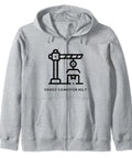 Grey Conveyor Belt Inspired Zip Hoodie With Dope Graphic Art And Durable Fleece For Everyday Wear Streetwear Ready Comfortable Thermal Lined Sweatshirt Highlighting Progress And Efficiency In Industrial Style