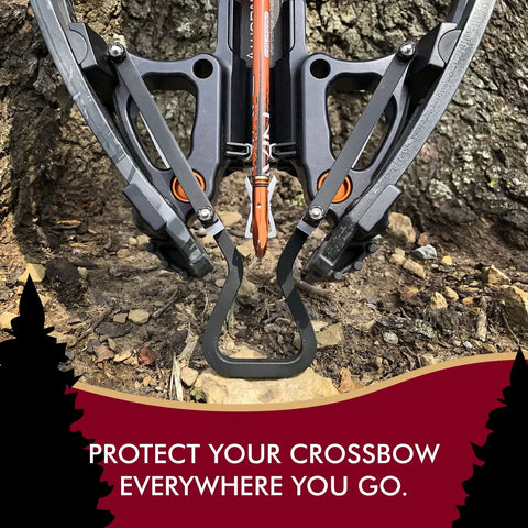 Subatomic Hanger Guard Stirrup For Crossbows Fits R9 R10 R10X R15 R20 R29 R29X LR secured on tree trunk