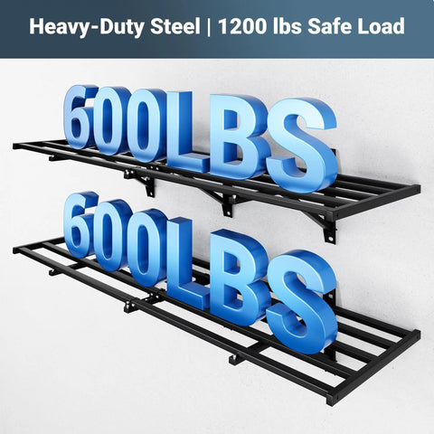 Two Pack 2x6ft Heavy Duty Garage Wall Shelving System With 1200 Lbs Capacity Wall Mounted Shelves For Tools Bins Garden Gear And More Includes 8 Hooks Lite Series