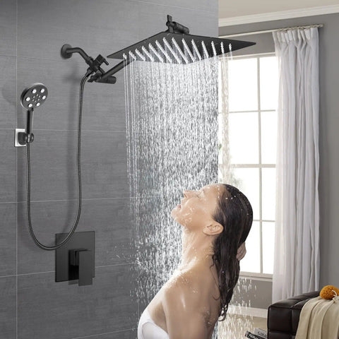 High Pressure Shower System With 10 Inch Rain Shower Head And Handy Handheld Sprayer Dual Function Trim Kit in use