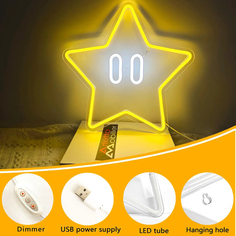 Star Neon Sign Led Light For Gaming Setup And Kids Bedroom Wall Decor Game Room Vibe Man Cave Glow Dimmable Star Sign