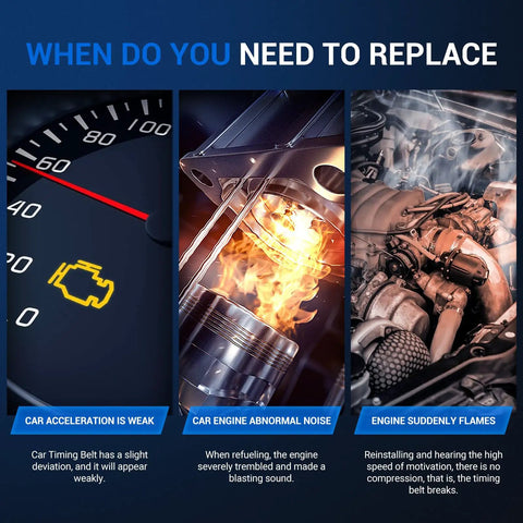 Dashboard warning, engine flames, and car engine for Beefed Up Timing Belt Kit With Water Pump For 3.5L 4.0L V6 V8 Engines