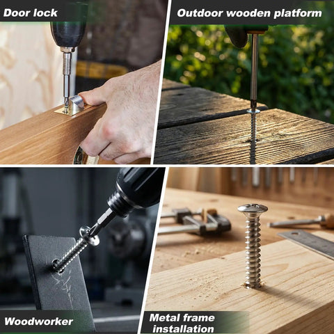 810 Piece Stainless Steel Wood Screws Kit For DIY Projects Self Tapping Screws in M3 M4 M5 M6 sizes being used in various applications.