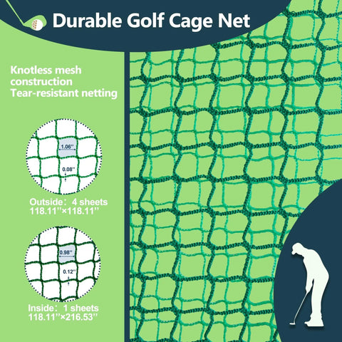 Backyard Golf Practice Net Cage With 10x10x10 Ft Metal Frame Hitting Net Kit mesh details and measurements