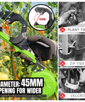 Plant Tying Machine Tapener Tool 420g with 10000 Staples and 20 Rolls Green Tape shown in use on vine.
