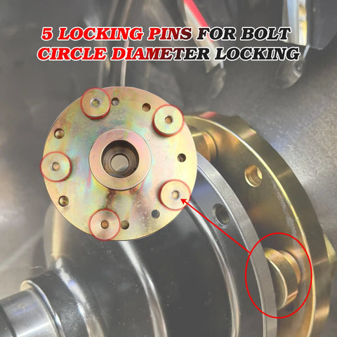 Grip Tight 40mm Shaft Wheel Balancer Adapter With Shop Grade Tire Balancer Clamp, showing locking pins for bolt circle diameter.