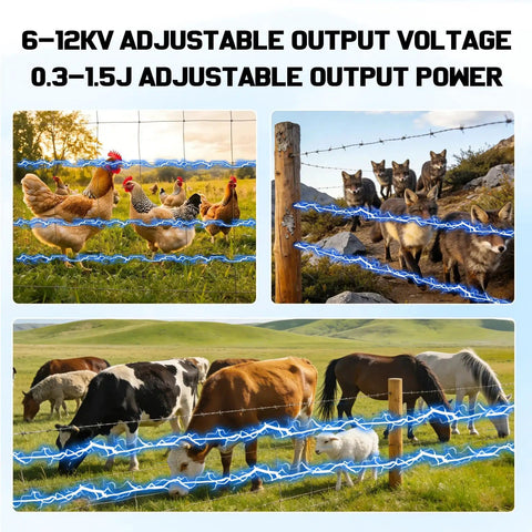 Adjustable Output Solar Fence Charger For Livestock Six To Twelve KV High Voltage One Point Five Joule Shock