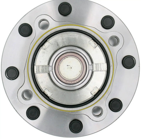 Front Wheel Bearing And Hub Assembly Built Rock Solid For The Daily Haul Smooth Slick Fit Compatible With 1999 2001 Ford F 250 And F 350 Super Duty 4wd Single Rear Oem Grade close-up view showing central bearing and mounting bolts.