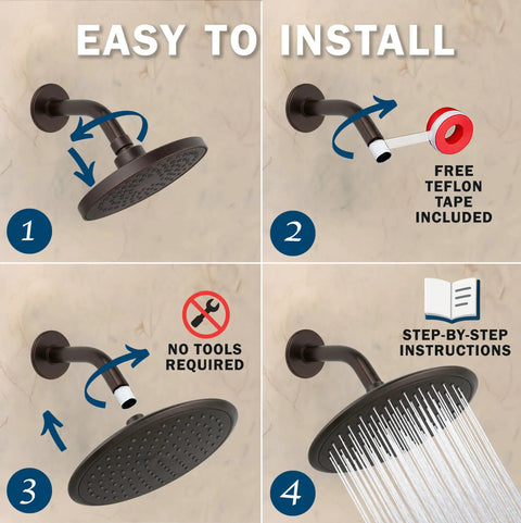 Installation steps of 9 Inch Rainfall Waterfall Showerhead With Self Clean Nozzles For A Full Body Drench High Flow 2.5 GPM Oil Rubbed Bronze
