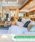 12 Pack Br30 LED Recessed Light Bulbs Dimmable Can Lights Soft White 2700K 650 Lumens E26 in modern living room setting.