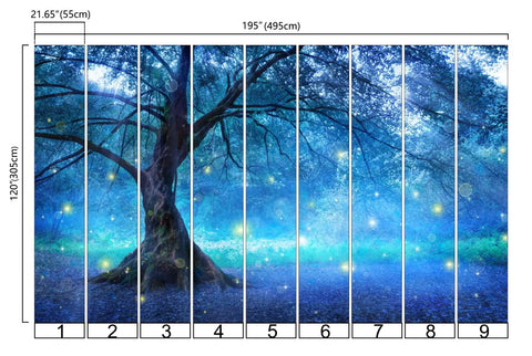 Enchanted Forest Fairy Tree Wall Mural For Kids Rooms And Living Rooms, Mystic Woodland Photo Wallpaper, Dreamy Nature Decor, 9 Panels