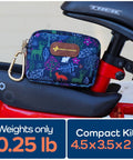 Tiny But Mighty Travel First Aid Kit For Kids, 60-Piece Mini Set For Purse, Diaper Bag, Or Backpack, attached to a bike.