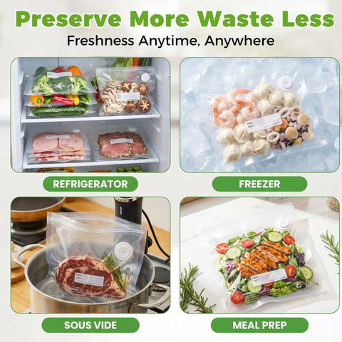 Portable Cordless Handheld Vacuum Sealer For Food Compact Travel Ready Food Saver with 30 Reusable Bags in use for storage