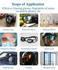 Various applications of pre-moistened lens wipes for cleaning camera lenses, mirrors, protective glasses, and screens