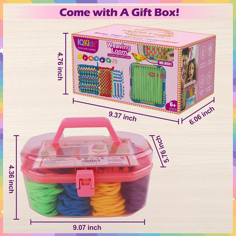 Easy Potholder Loom Craft Kit For Kids And Beginners with dimensions and storage box