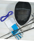 Epee Body Cord Cable For Fencing Durable And Pro Grade With Impact Resistant Design displayed with fencing mask and gloves