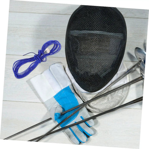 Epee Body Cord Cable For Fencing Durable And Pro Grade With Impact Resistant Design displayed with fencing mask and gloves