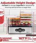 Front view of Compact 5 Tray Food Dehydrator With Digital 48 Hour Timer And Adjustable Temperature Up To 167 Degrees, displaying food trays inside.